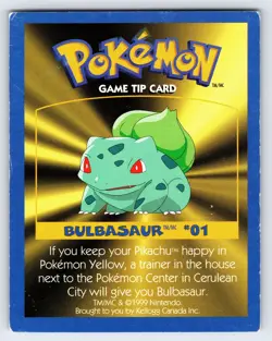 Bulbasaur Game Tip Card 1999 Kellogg's Canada Cereal Pokemon Exclusive Promo Mp - Image 1