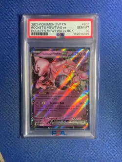 2025 POKEMON SVP EN-SV BLACK STAR PROMO #205 TEAM ROCKET'S MEWTWO EX PSA 10 - Image 1