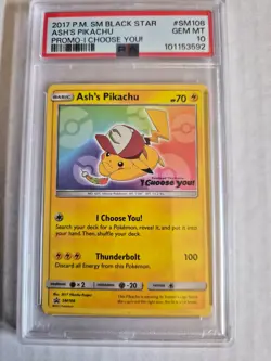 2017 POKEMON SM BLACK STAR PROMO I CHOOSE YOU! #SM108 ASH'S PIKACHU PSA 10 - Image 1