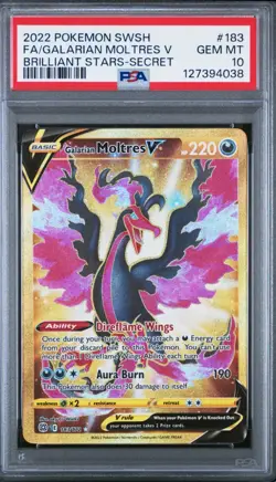 2022 Pokemon SWSH Galarian Moltres V Full Art Brilliant Stars #183 PSA 10 - Image 1