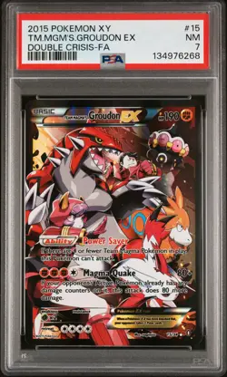 2015 POKEMON XY DOUBLE CRISIS #15 FULL ART/TEAM MAGMA'S GROUDON EX PSA 7 - Image 1