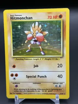 Pokemon TCG Hitmonchan Base Set 7/102 Holo 1999-2000 Wizards Base Set Copyright - Image 1