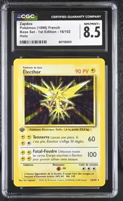 CGC 8.5 French Zapdos 1999 Base Set - 1st Edition 16/102 Holo Pokemon Card - Image 1