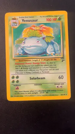 Pokemon Venusaur Holo Rare Card Base Set 2 18/130 MP - Image 1