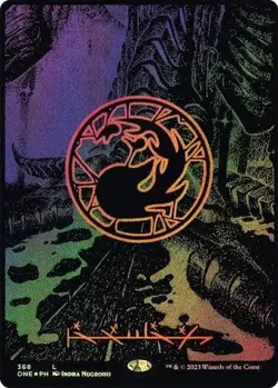 Mountain (Phyrexian) - Full Art Oil Slick Raised Foil) Phyrexia: All Will Be One - Image 1