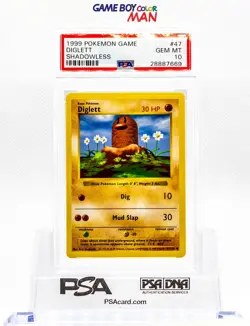 1999 WOTC POKEMON TCG BASE SET * SHADOWLESS * DIGLETT PSA 10 GEM MINT #47/102 - Image 1