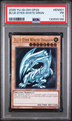 2025 YU-GI-OH! OP28-OTS TOURNAMENT PACK 28 #EN001 BLUE-EYES WHITE DRAGON PSA 1 - Image 1
