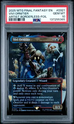 2025 MTG FINAL FANTASY ARTIST BORDERLESS-FOIL #0321 VIVI ORNITIER PSA 10 - Image 1