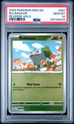 2025 POKEMON MEG EN-MEGA EVOLUTION REVERSE HOLO #001 BULBASAUR PSA 10 - Image 1
