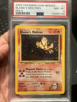 Pokemon TCG Blaine's Moltres Gym Heroes Unlimited Holo Rare #1 PSA 8 With Swirl - Image 1