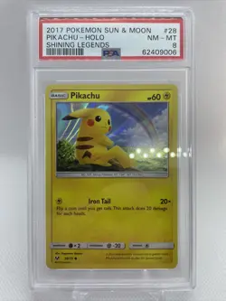 2017 Pokemon S & M Pikachu Holo Shining Legends #28 PSA 8 NM-MT - Image 1