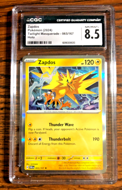 Zapdos Holo Rare #065 - CGC NM/MINT+ 8.5 - SV Twilight Masquerade - Pokemon TCG - Image 1