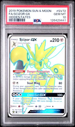 2019 POKEMON SUN & MOON HIDDEN FATES #SV72 FULL ART/SCIZOR GX PSA 10 - Image 1