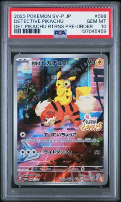 2023 POKEMON JAPANESE SV-P PROMO PRE-ORDER #098 DETECTIVE PIKACHU PSA 10 - Image 1