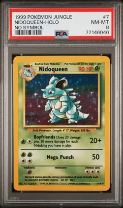 PSA 8 NIDOQUEEN 7/64 HOLO RARE - NO SYMBOL ERROR - POKEMON JUNGLE TRADING CARD - Image 1