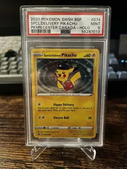Special Delivery Pikachu SWSH074 SWSH: Sword & Shield Promo Cards Holo PSA 9 - Image 1