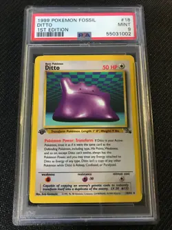 PSA 9 MINT Ditto 18 Fossil 1st Edition Pokemon Card - Image 1