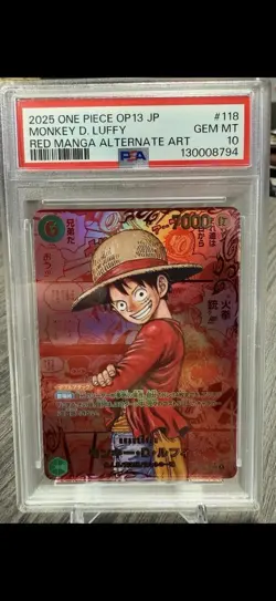 PSA 10 Luffy Red OP13-118 Manga Alt Art Carrying on His Will One Piece Card JP - Image 1