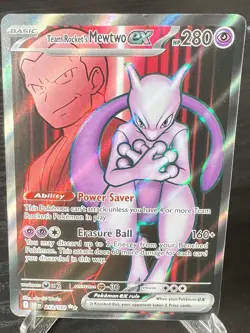 Pokemon TCG Destined Rivals Team Rockets Mewtwo EX Ultra Rare Card 213/182 - Image 1