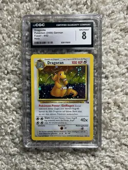 Dragonite CGC 8 Pokemon WOTC 2000 Fossil GERMAN Cosmos Holo Border Swirl POP 6! - Image 2