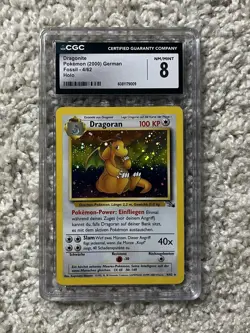 Dragonite CGC 8 Pokemon WOTC 2000 Fossil GERMAN Cosmos Holo Border Swirl POP 6! - Image 3