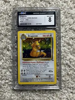 Dragonite CGC 8 Pokemon WOTC 2000 Fossil GERMAN Cosmos Holo Border Swirl POP 6! - Image 4