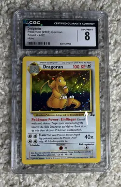 Dragonite CGC 8 Pokemon WOTC 2000 Fossil GERMAN Cosmos Holo Border Swirl POP 6! - Image 5