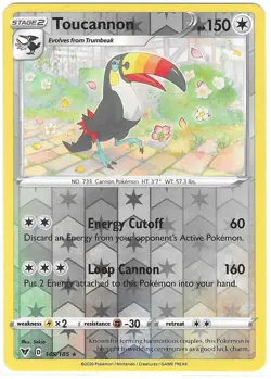 POKEMON VIVID VOLTAGE REVERSE HOLO RARE TOUCANNON 145/185 NM/MINT PACK FRESH - Image 1