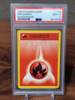 PSA 10 Fire Energy Shadowless Base Set 1999 Pokemon 98/102 Gem Mint - Image 1