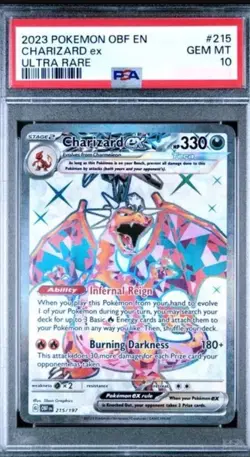 2023 Pokemon Obsidian Flames CHARIZARD EX 215/197 ULTRA RARE TCG HOLO PSA 10 - Image 1