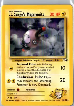 LT. SURGE'S MAGNEMITE 50/132 UNCOMMON GYM HEROES POKEMON MP - Image 1