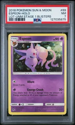Pokemon Espeon Cosmos Holo 89/214 S&M Lost Thunder Blister Promo PSA 7 - Image 1