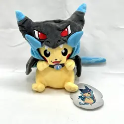 Pokemon Center Pikachu Wearing Mega Charizard X Poncho Plush Toy 2014 NEW - Image 1