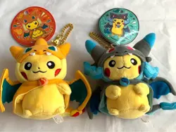 Pokemon Center Pikachu Wearing Poncho Mega Charizard X Plush Toy - Image 1