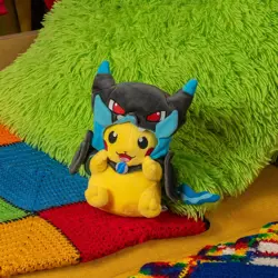 Pokemon Pikachu Mega Charizard X Hoodie Cosplay Poncho Plush 12" Cute Soft Toy - Image 2