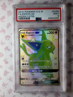 Espeon GX SV60/SV94 Hidden Fates Shiny PSA 9 Mint Pokemon Card Holo Rare Gem - Image 1
