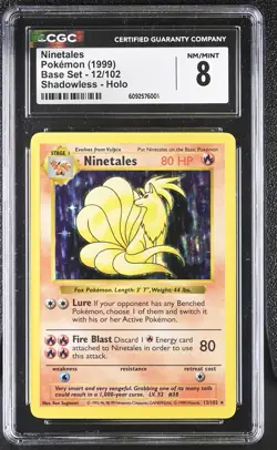 CGC 8 Ninetales 1999 Base Set 12/102 Shadowless Holo Pokemon Card - Image 1