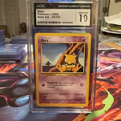 1999 Pokemon Base Set Unlimited #43/102 Abra CGC 10 - Image 1