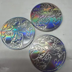 2025 Pokemon Mega Charizard X Ex UPC Silver Metal Coin X3 - Image 1