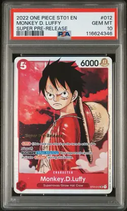 PSA 10 Monkey D Luffy ST01-012 One Piece Card Game English Super Pre-Release - Image 1