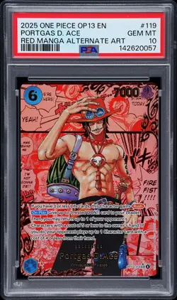 2025 ONE PIECE CARRYING ON HIS WILL RED MANGA ALT ART #119 PORTGAS D. ACE PSA 10 - Image 1