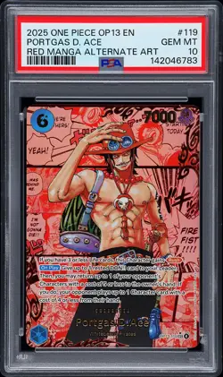 2025 ONE PIECE CARRYING ON HIS WILL RED MANGA ALT ART #119 PORTGAS D. ACE PSA 10 - Image 1