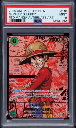 2025 ONE PIECE CARRYING ON HIS WILL RED MANGA ALT ART #118 MONKEY D. LUFFY PSA 9 - Image 1