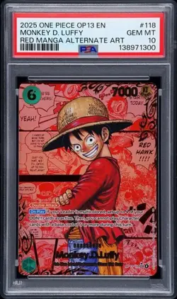 2025 ONE PIECE RED MANGA ALTERNATE ART OP13-118 MONKEY D. LUFFY PSA 10 - Image 1