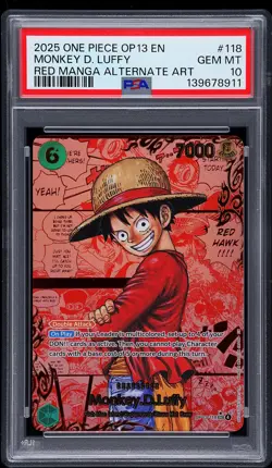 2025 ONE PIECE CARRYING ON HIS WILL RED MANGA ALT ART MONKEY D. LUFFY PSA 10 - Image 1