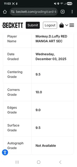 2025 ONE PIECE RED MANGA ALTERNATE ART OP13-118 MONKEY D. LUFFY BGS 9.5 - Image 5