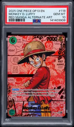 2025 ONE PIECE RED MANGA ALTERNATE ART OP13-118 MONKEY D. LUFFY PSA 10 - Image 1