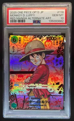 2025 One Piece Japanese Monkey D. Luffy Red Manga Alternate Art #OP13-118 PSA 10 - Image 1