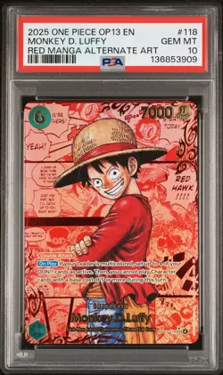 2025 ONE PIECE CARRYING ON HIS WILL RED MANGA ALT ART MONKEY D. LUFFY PSA 10 - Image 1