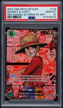 2025 ONE PIECE CARRYING ON HIS WILL RED MANGA ALT ART MONKEY D. LUFFY PSA 10 - Image 1